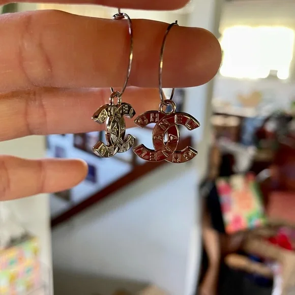 Upcycled CC CHANEL Silver Earrings - Picture 1 of 5